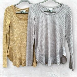 Anthropologie Long Sleeve Waffle Knit Tops - Gold and Gray